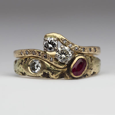Fitted Sandcast Rings Made From Own Gold, Diamonds and Ruby
