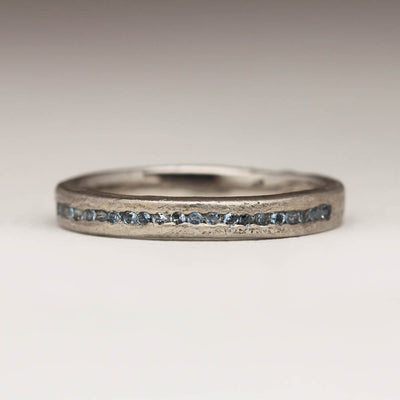 Flat Profile 3mm Sandcast Ring in Palladium with Half Eternity Aquamarines