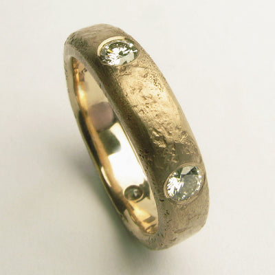 Gold and Three Diamond Sandcast Ring