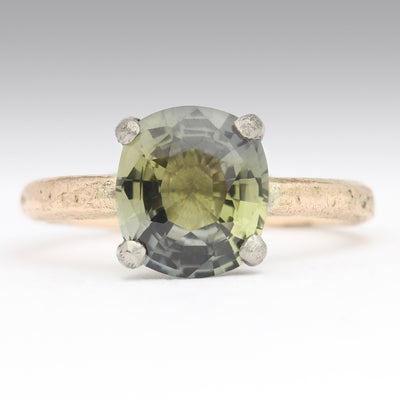 Green Sapphire and 18ct Rose Gold Sandcast Ring