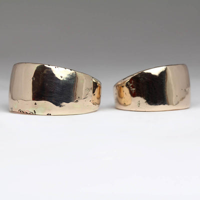 Highly Polished Sandcast 9ct Rose Gold Wedding Rings Made From Mix of Own 22ct Gold, Silver & Copper