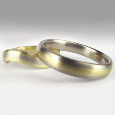 Inverted Pair of 18ct White and Yellow Gold Wedding Rings