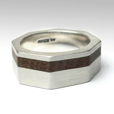 Octagonal Silver and Wood Ring