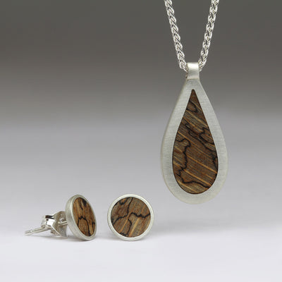Own Spalted Wood Inlay Pendant & Earring Set