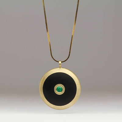 P43E Pendant in 9ct Yellow Gold with 3mm Emerald and African Blackwood Inlay