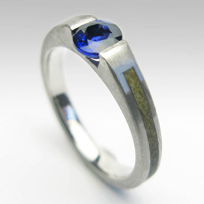 Palladium, Oak and Sapphire Engagement Ring