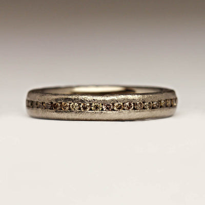 Palladium Sandcast Effect Eternity Ring with Channel Set Champagne Diamonds