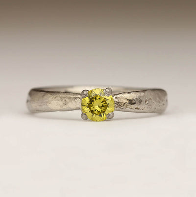 Platinum Sandcast Ring with 4.2mm Yellow Diamond