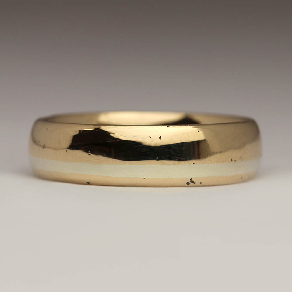Polished Sandcast Ring in 9ct Yellow Gold with 9ct White Gold Inlay ...