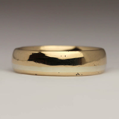 Polished Sandcast Ring in 9ct Yellow Gold with 9ct White Gold Inlay