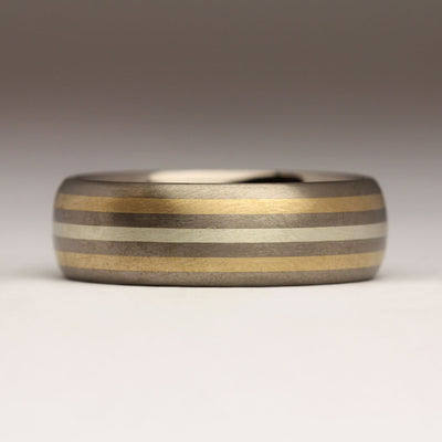 R39 Style Ring in Titanium with Own Silver and Gold Inlays