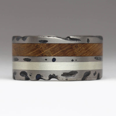 R52A Style Titanium Ring with Oak & Silver Inlays