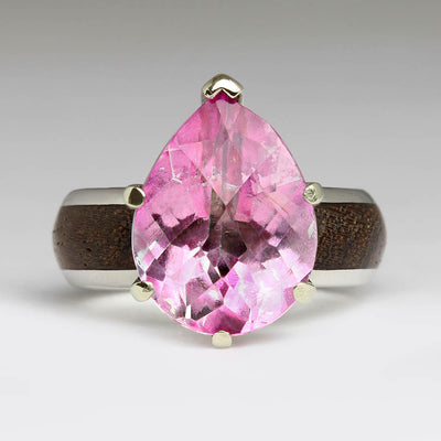 R55 Style Silver Ring with Rosewood Inlay & Own Pear Shaped Pink Topaz