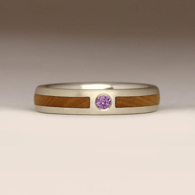 R73D 4mm Ring in Silver and Rowan with an Amethyst