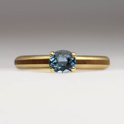 R74D 3mm Ring in 18ct Yellow Gold with Cherry & Oval Aquamarine