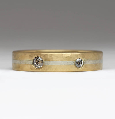R9B Style Ring Made From Own 18ct Yellow Gold with Silver Inlay & Own Flush Set Diamonds