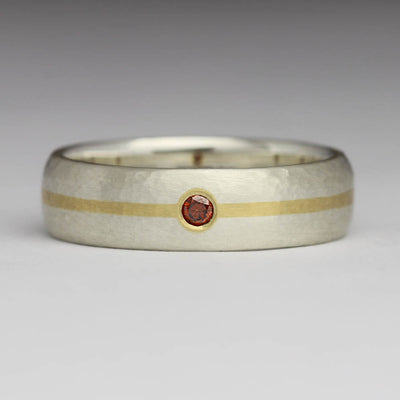 R9 6mm, Silver and 18ct Yellow Gold Inlay with Cognac Diamond