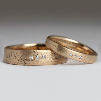 Rose Gold Sandcast Rings with 1mm Diamonds