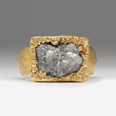 Rough Diamond Bezel Set in 22ct Yellow Gold Sandcast Ring