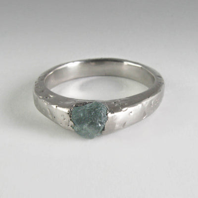 Rough Silver and Rough Cut Aquamarine Ring