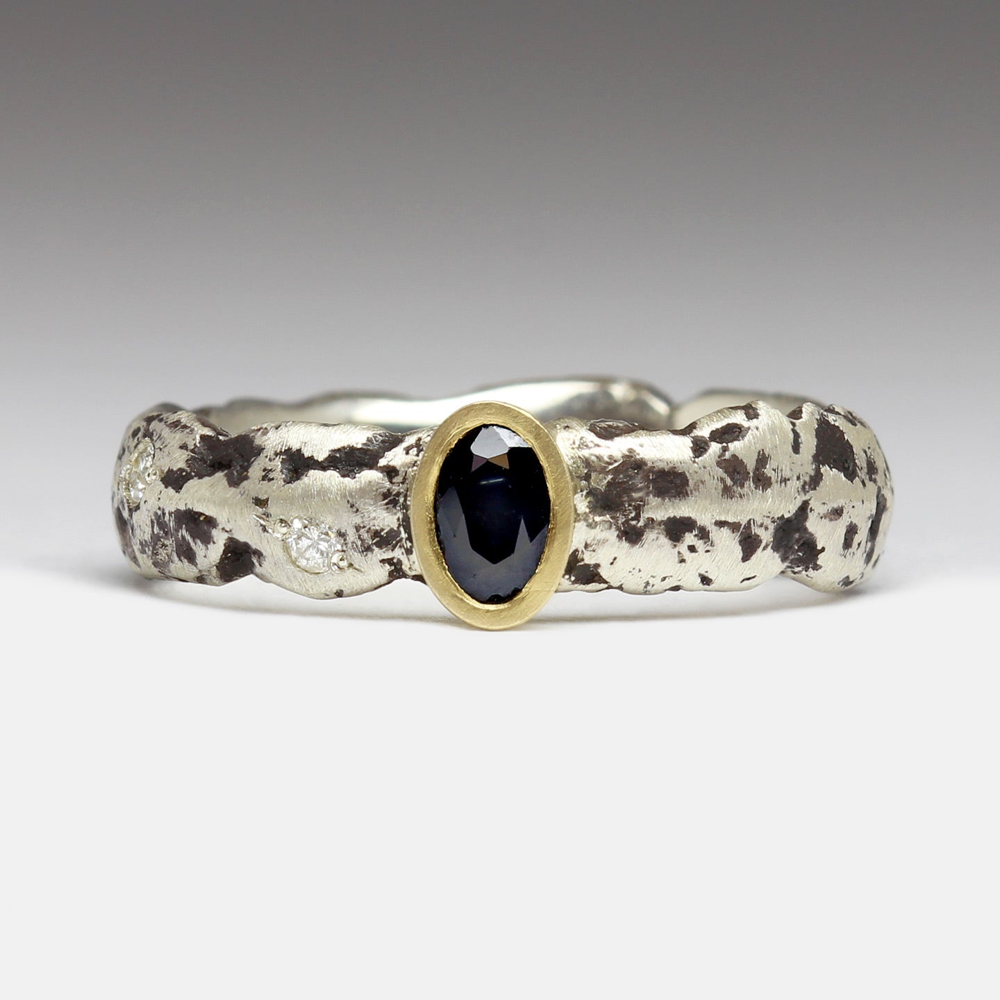 Extra Texture Sandcast Silver Ring with Own Sapphire Set in 18ct Yello ...