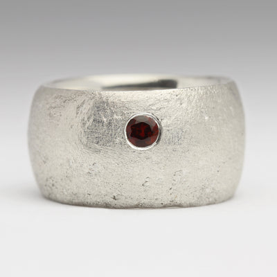 Silver Sandcast and Garnet Ring 11mm
