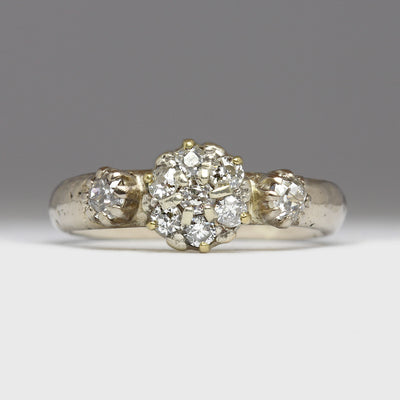 Sandcast Ring in 14ct White Gold with Vintage Diamond Cluster Setting