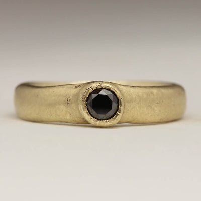 Sandcast Ring in 9ct yellow Gold and 4mm Black Diamond