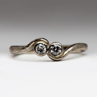 Sandcast 14ct White Gold Engagement Ring in Heirloom Gold & Diamonds, Inspired By Antique Piece