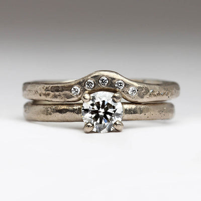 Sandcast 18ct White Gold Wedding & Engagement Set with Diamonds