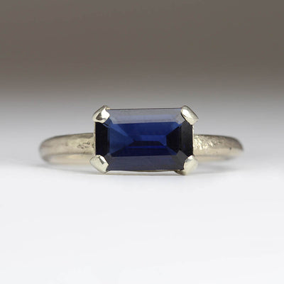 Sandcast 18ct White Gold and Sapphire Ring