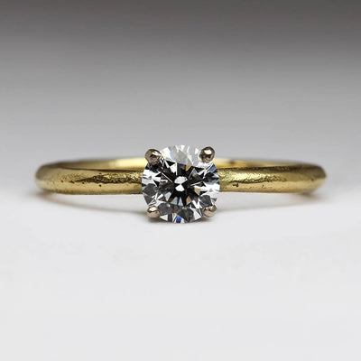 Sandcast 18ct Yellow Gold Engagement Ring with Own Diamond Set in Contrasting 18ct White Gold Claw
