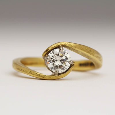 Sandcast 18ct Yellow Gold Ring with 5mm Diamond