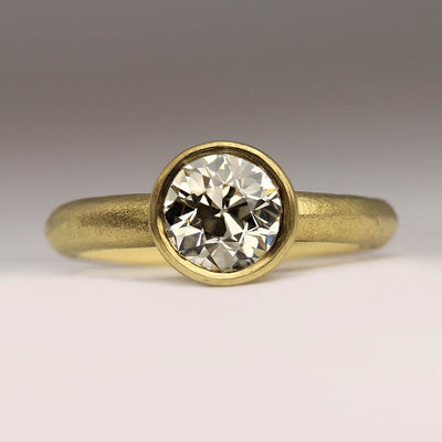 Sandcast 18ct Yellow Gold Ring with Own 6.5mm Diamond