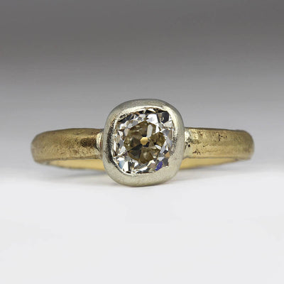 Sandcast 18ct Yellow Gold Ring with Own Bezel Set Diamond