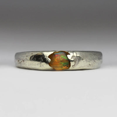 Sandcast 9ct White Gold Ring with Green Opal