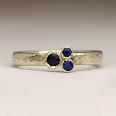 Sandcast 9ct White Gold Ring with Sapphires