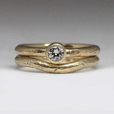 Sandcast 9ct Yellow Gold Ring with Own 4mm Diamond – Fitted 9ct Yellow Gold Sandcast Ring