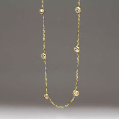 Sandcast Beaded Necklace and Bracelet Set in 9ct Yellow Gold with Diamonds