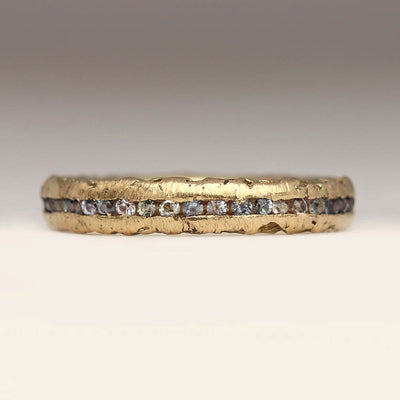 Sandcast Extra Texture Eternity Ring in Heirloom Gold with Montana Sapphires