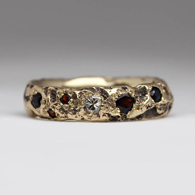 Sandcast Extra Texture Ring Made From Heirloom Gold & Own Diamonds, Sapphires & Garnets
