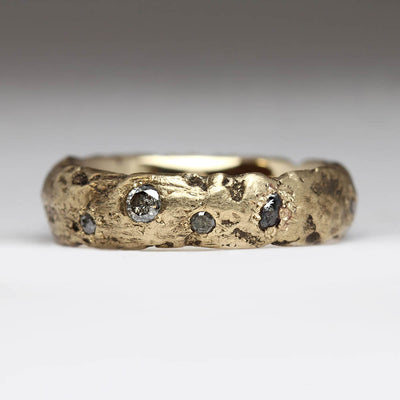 Sandcast Extra Texture Ring in Own 14ct Yellow Gold with Salt & Pepper & Grey Diamonds Bead Set in Texture