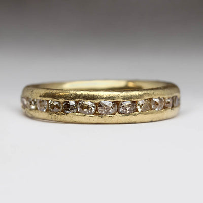 Sandcast Half Eternity Band Made From Heirloom Yellow Gold & Diamonds