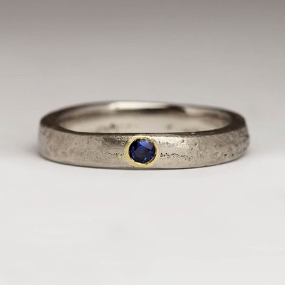 Sandcast Palladium Ring with Blue Sapphire Flush Set in 9ct Yellow Gold
