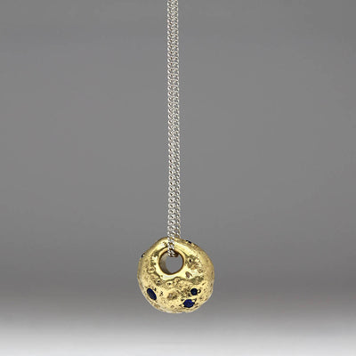 Sandcast Pendant in 18ct Yellow Gold with Blue Sapphires