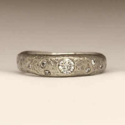 Sandcast Platinum Ring with Diamonds