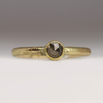 Sandcast Ring Made From Heirloom Gold with Rose Cut Salt and Pepper Diamond