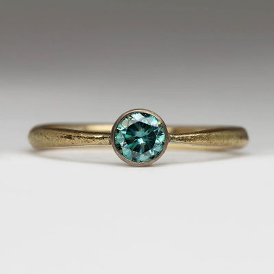 Sandcast Ring Made From Own Gold & Own 4mm Blue Moissanite