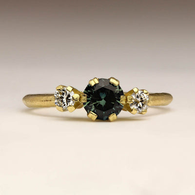 Sandcast Ring Made with Own 18ct Yellow Gold, Diamonds and Sapphire