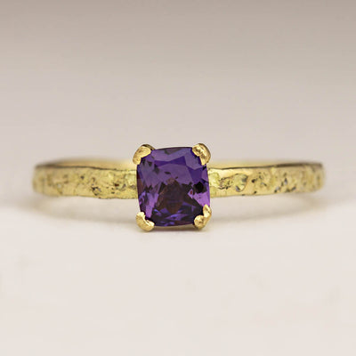 Sandcast 18ct Yellow Gold Ring with Own Purple Sapphire